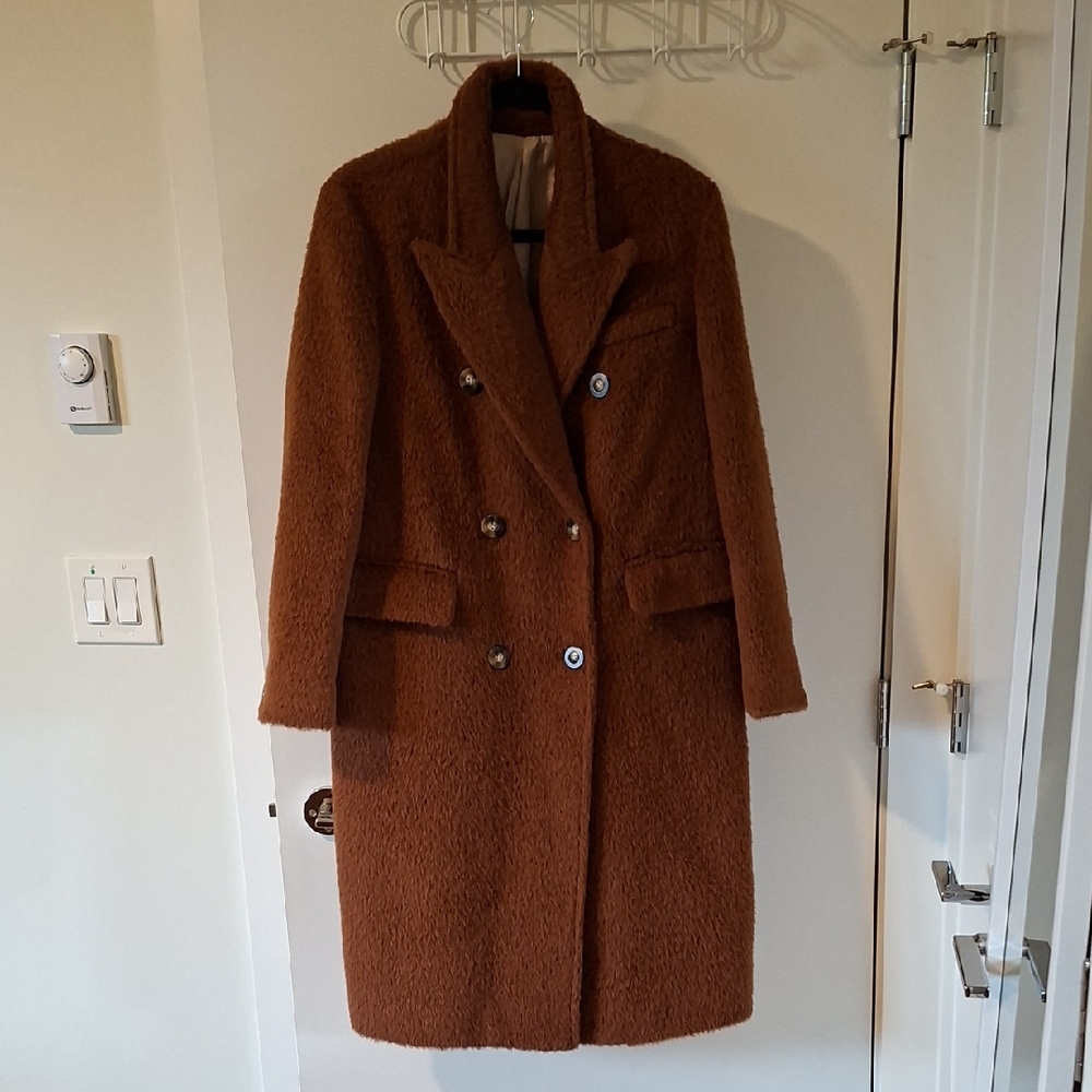 Women's Alpaca Double-Breasted Long Teddy Coat - Brown
